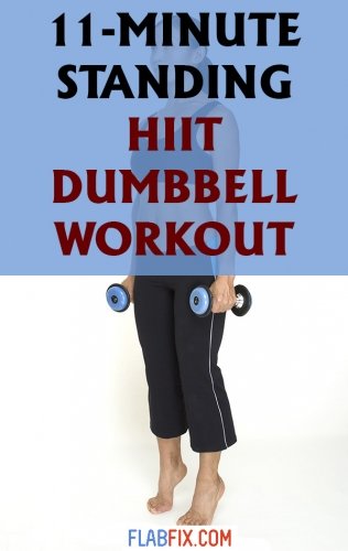 11-Minute Standing HIIT Dumbbell Workout for Abs and Core 2 This standing HIIT dumbbell workout will tone your muscles and burn fat in just 11 minutes #hiit #dumbbell #workout #flabfix