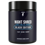 A bottle of Night Shred supplement showing ingredients like tryptophan and green tea extract for a healthy lifestyle | night shred side effects