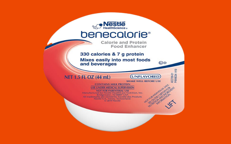A caregiver in Nashville checking benecalorie side effects before adding the supplement to a meal.