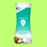 A bottle of feminine wash showing potential contact dermatitis risks and natural hygiene alternatives.